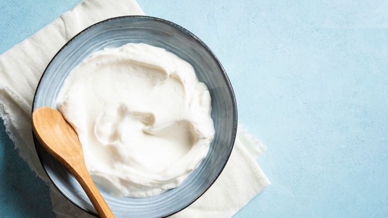 Ceramic bowl of yogurt