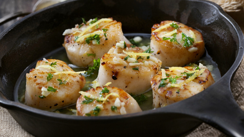 Scallops in cast iron pan