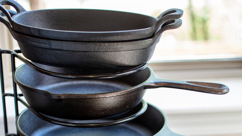 Storing cast iron on a pot rack