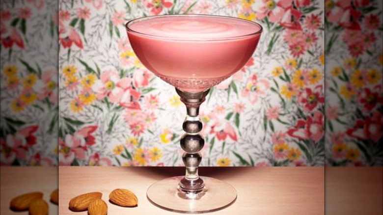 Pink Squirrel cocktail with almonds