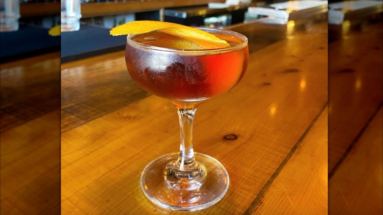 The Hanky Panky cocktail on wooden bar