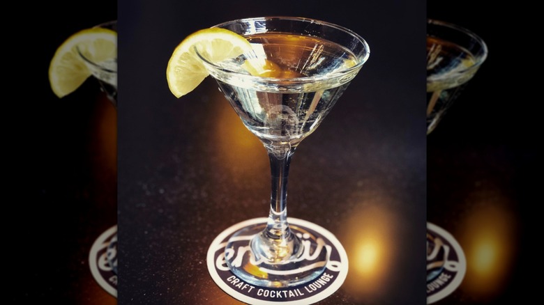 Vesper Martini cocktail with lemon wedge