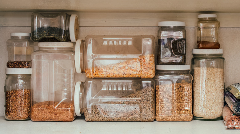 Spices in jars in cabinet