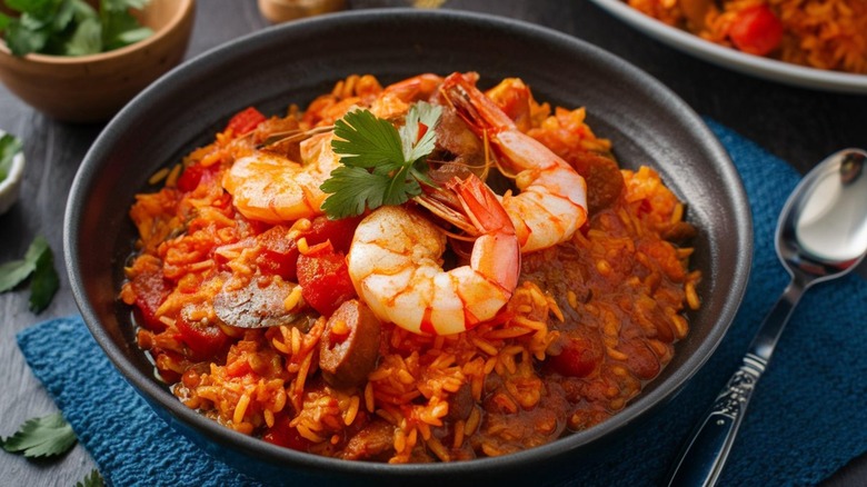 Rice with tomato sauce and spoon