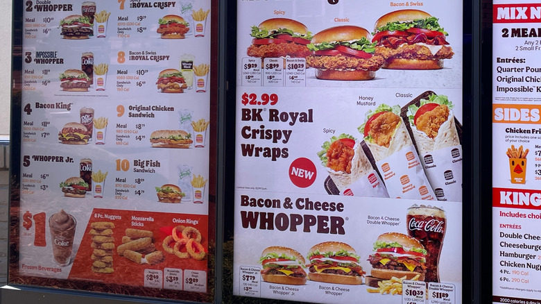 Burger King menu board with charm pricing