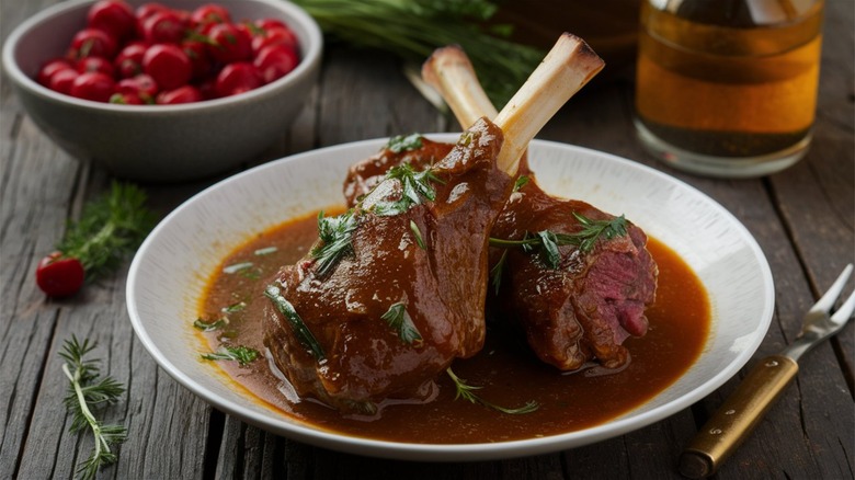 Plate of braised lamb shank