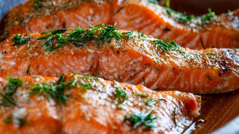 Salmon fillets sprinkled with dill