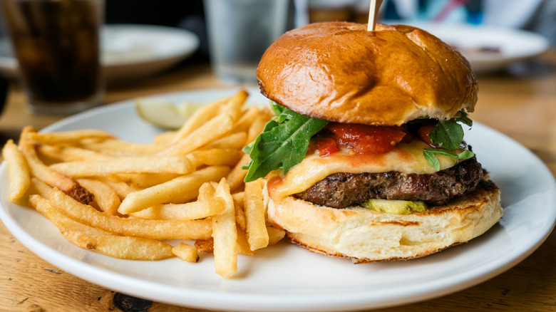 Burger with fries on a plate