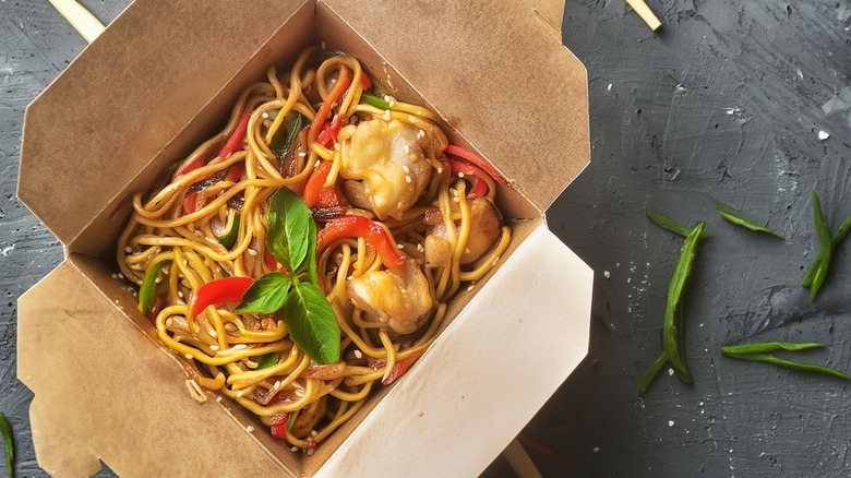 Chinese noodles in takeout box