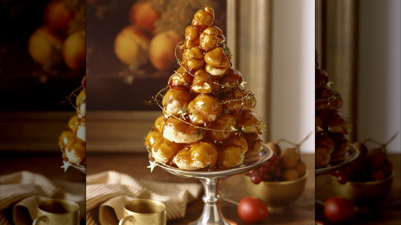 Croquembouche on serving dish