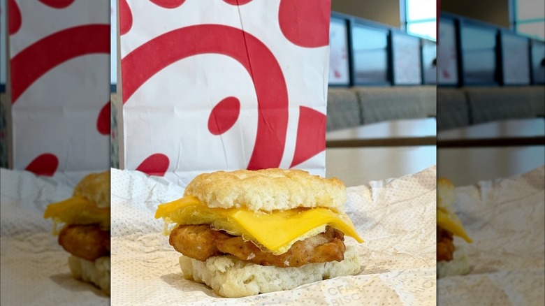 Chick-fil-A Chicken, Egg, and Cheese Biscuit on table