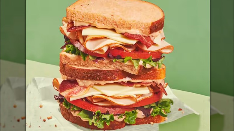 Panera bacon turkey sandwich on wrapper