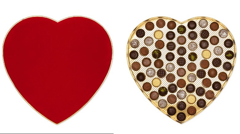 chocolates in a red heart-shaped box