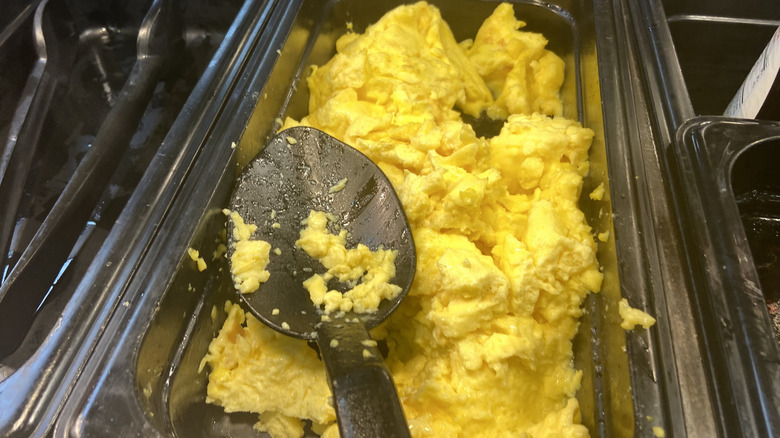 scrambled eggs in serving tray