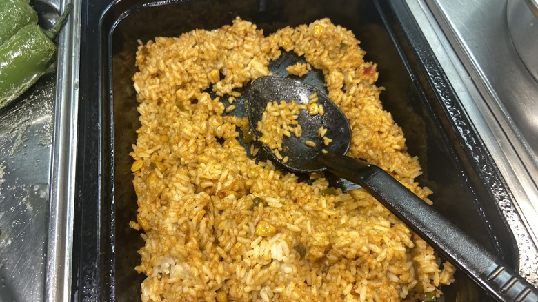 mexican rice in serving tray