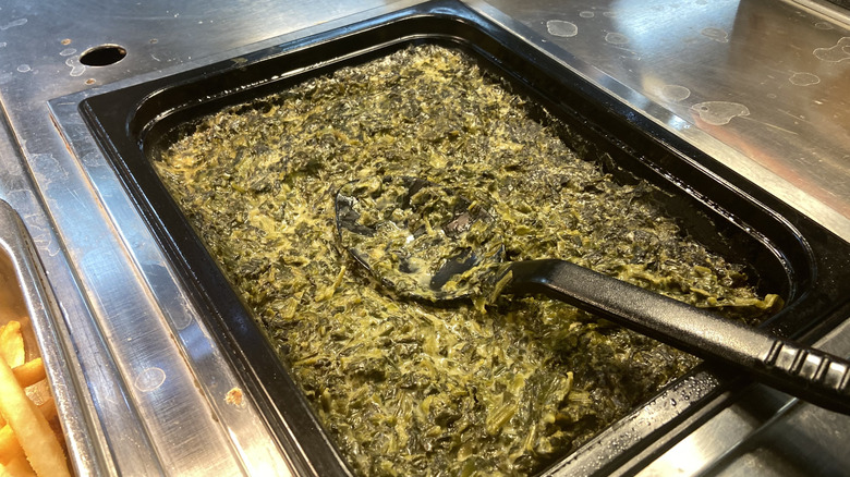 creamed spinach in serving tray