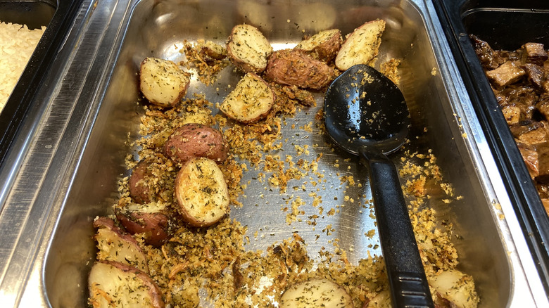 Italian potatoes in metal tray