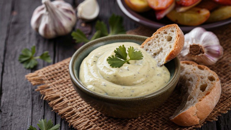 aioli in bowl by toast