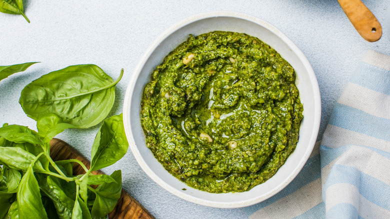 pesto on white backdrop