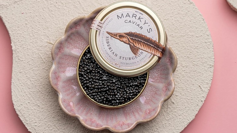 MARKY's Siberian Sturgeon Royal Caviar on a pink dish