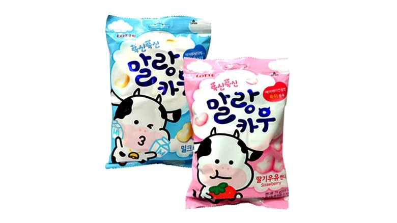 soft cow candy bags on white background