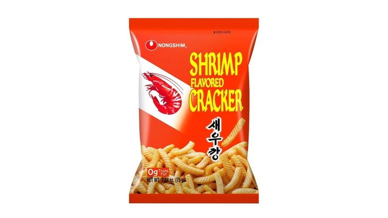 bag of nongshim shrimp crackers on white backgrounf