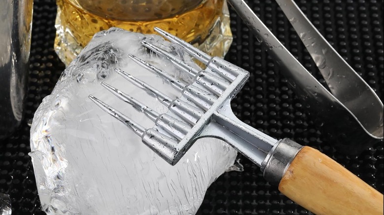 Ice chipper with ice chunk