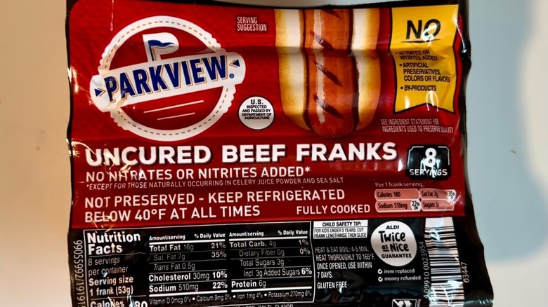 package of Aldi Parkview hot dogs