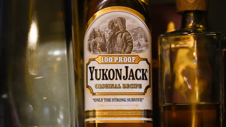 Yukon Jack bottle on kitchen shelf