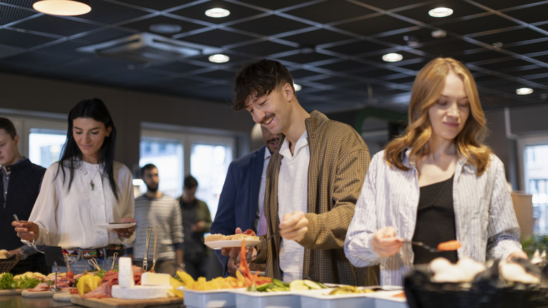 A busy buffet line