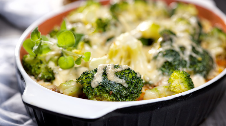 Broccoli and cheese in baking dish