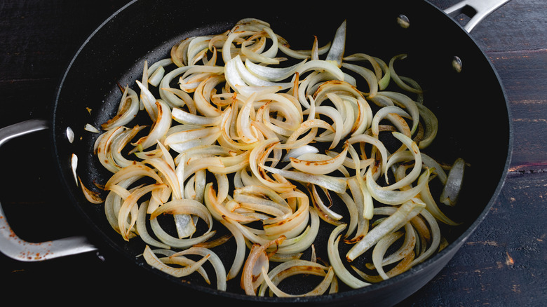 Onions sauteing in pan