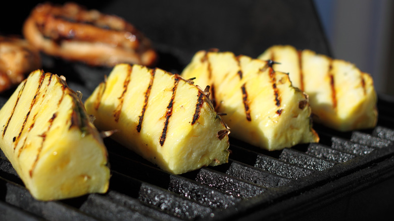 Pineapple wedges on grill