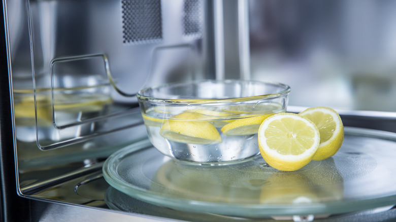 lemons and water inside microwave