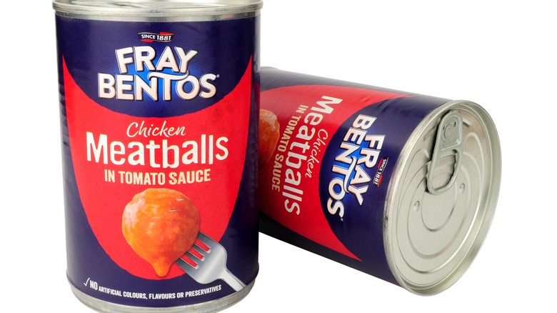 Two cans of chicken meatballs in tomato sauce