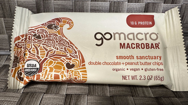 A GoMacro protein bar smooth sanctuary shown in wrapper