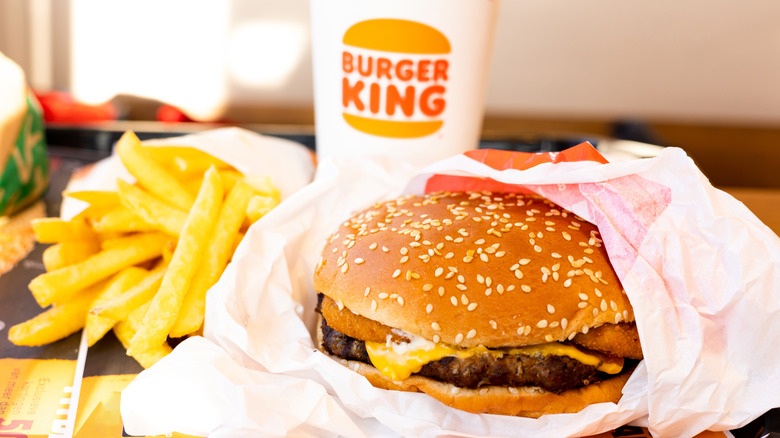 Burger from Burger King with fries and drink