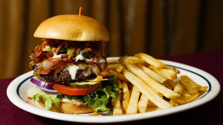 Burger on plate with fries from IHOP