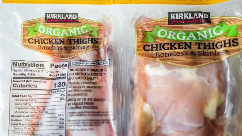 Packages of Costco's organic chicken thighs