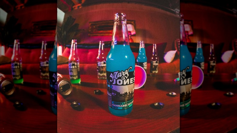 Bottle of cannabis-infused Mary Jones soda on table