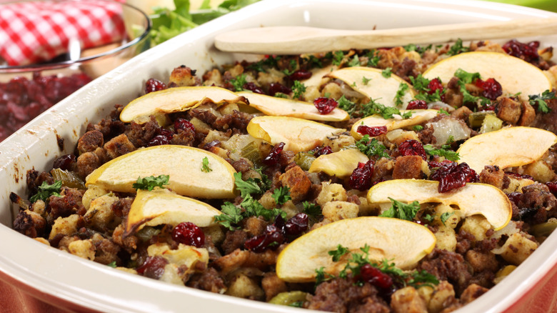 Holiday stuffing with apples and cranberries