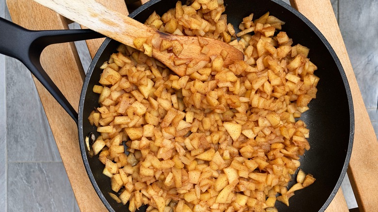 Pan of chopped apples