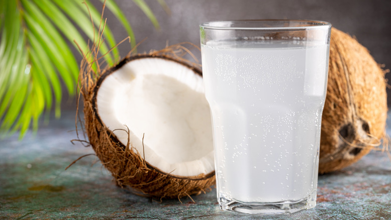 Coconut, glass of coconut water