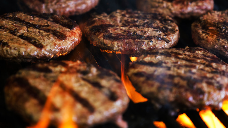 Burger patties on a grill