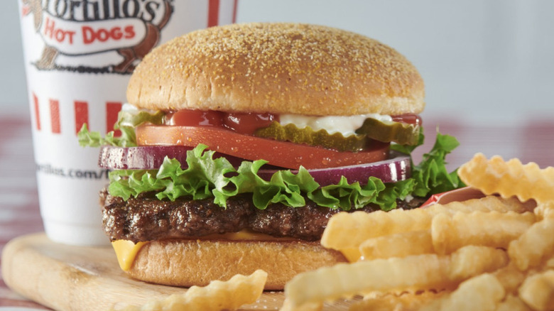 Burger and fries from Portillo's