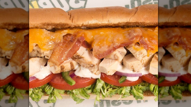 Subway chicken sandwich with chicken, bacon, and cheese