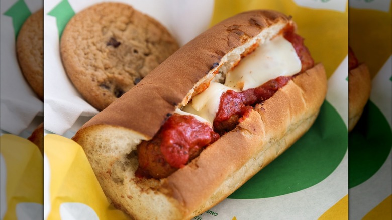 Meatball sub in Subway wrapper by cookie