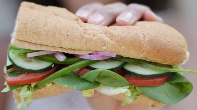 Handheld Veggie Delite sandwich from Subway