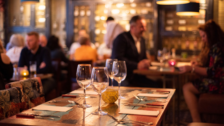 Steakhouse interior with empty table