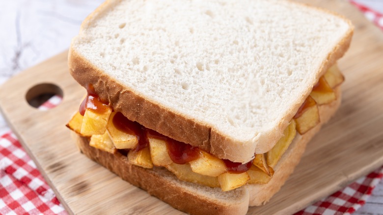 The British chip butty—a french fry sandwich with ketchup on white bread